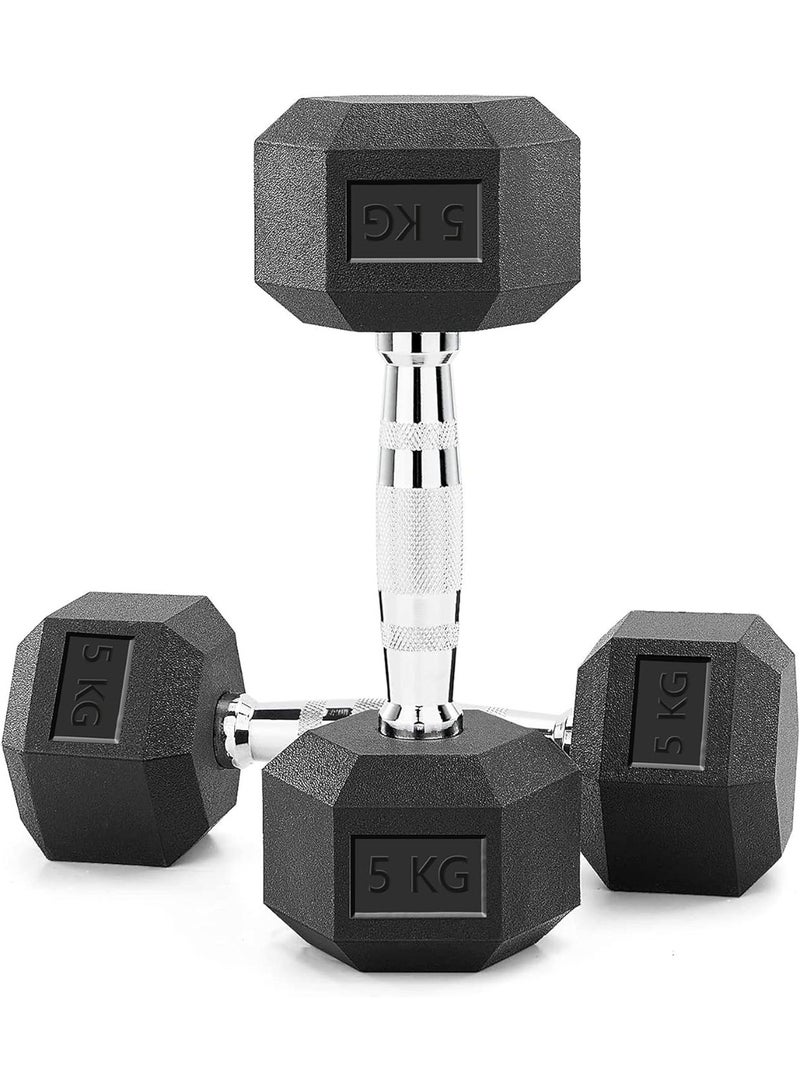 Hex Dumbell Set, 5kg x 2 - Black - Image 1